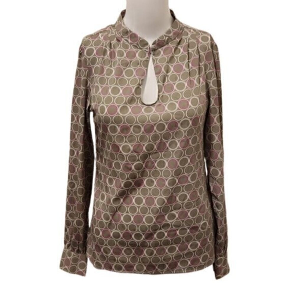 [Banana Republic] Pink & White Circle Keyhole Blouse - Size XS
